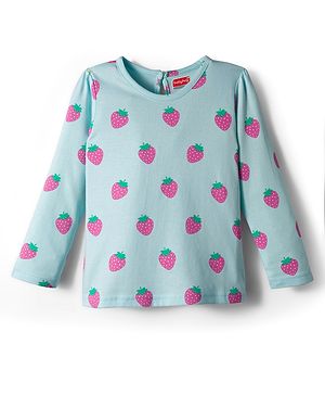Babyhug 100% Cotton Knit Full Sleeves T-Shirt with Fruit Print - Light Blue