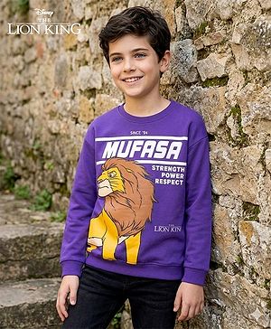 Pine Kids Disney Terry Knit Drop Shoulder Full Sleeves Sweatshirt With Mufasa Graphics - Purple