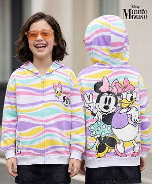 Pine Kids Disney Terry Knit Full Sleeves Hooded Sweatjacket With Front and Back Minnie & Daisy Graphics - White