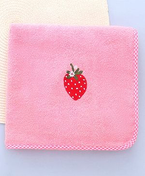 Babyhug Cotton Terry Woven Bath Towel With Strawberry Embroidery L 96 x B 46 cm - Baby Pink