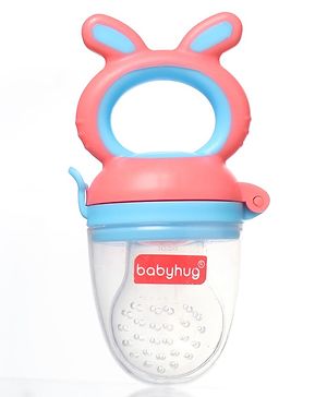Babyhug Silicone Baby Fruit & Food Feeder - Pink & Blue| Bite-Resistant Silicone Sack| BPA-Free| Safety Lock| Food Grade| Easy Grip Handle| Introduction to New Food| 6 Months+