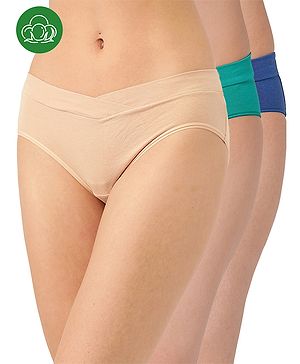Inner Sense Organic Cotton Knit Pack Of 3 Solid V Band Detailed Plus Size Maternity Panties - Multi Colour