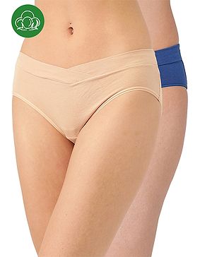 Inner Sense Organic Cotton Knit Pack Of 2 Solid V Band Detailed Plus Size Maternity Panties - Multi Colour