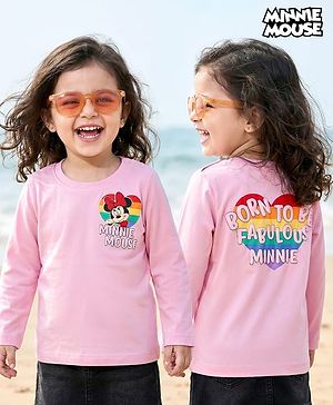 Babyhug Disney Single Jersey Knit Full Sleeves T-Shirt with Minnie Mouse Graphic - Pink