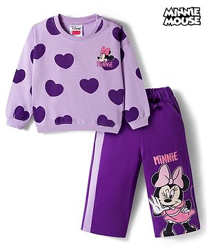 Babyhug Disney Terry Knit Full Sleeves Sweatshirt and Track Pant Set with Minnie Mouse Graphic - Purple