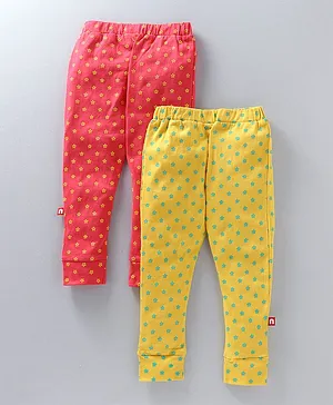 Nino Bambino Floral Print Leggings Pack Of 2 - Pink & Yellow
