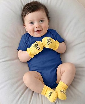 Babyhug 100% Cotton Knit Mittens and Bootie Set with Little Princess Text Print - Yellow