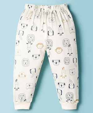 Ollypop Sinker Knit Full Length Lounge Pant With Animal Print - Cream