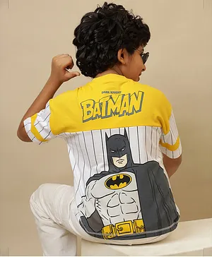 Kidsville Cotton Knit DC Comics Featuring Half Sleeves Batman Back Printed Tee - White & Yellow
