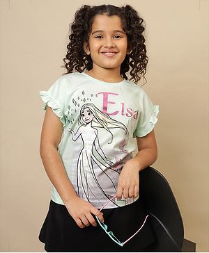 Kidsville Cotton Knit Disney Frozen Featuring Half Peasant Sleeves Elsa Printed Top - Green