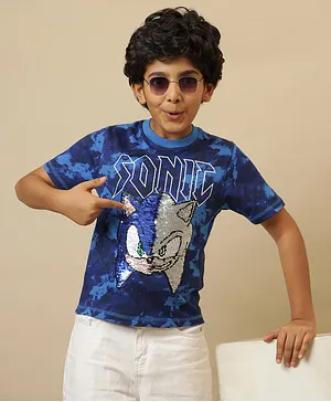 Kidsville Cotton Knit Sonic The
                              Hedgehog Featuring Half Sleeves Character
                              Printed Tee - Blue