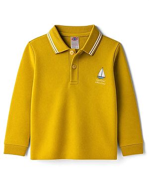 Zero Knitted Full Sleeves Polo T-Shirt with Nautical Theme Graphic - Mustard