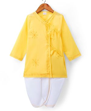 Babyhug Cambric Woven Full Sleeves Embroidered Angarakha Kurta Dhoti Set -  Yellow