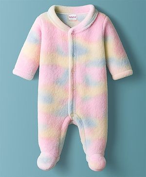 Babyhug Velour Knit Full Sleeves Footed Sleepsuit With Tie Dye Print - Multicolour