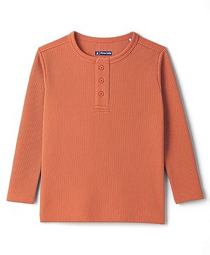 Pine Kids Knit Full Sleeves Solid Color Henley Neck T-Shirt - Rust Orange