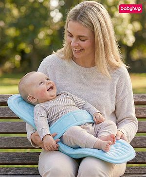 Babyhug 2-in-1 Carrier & Feeding Pillow Velvet - Blue | Infant Carrying and Feeding Support| Ideal for New Moms| Full Body Support| Safety Harness