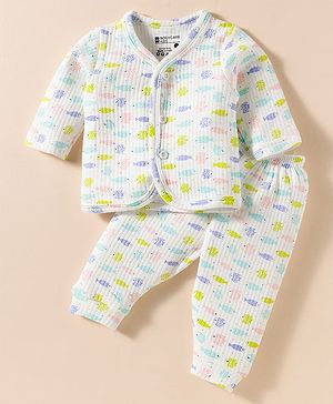 Bodycare Cotton Full Sleeves Thermal Inner Wear Set With Fish Print - Off White