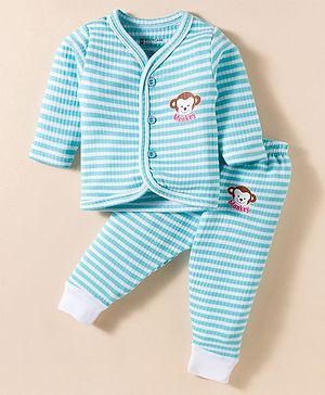 Bodycare Cotton Full Sleeves Thermal Inner Wear Set With Animal Print & Stripes - Light Blue