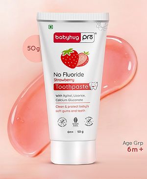 Babyhug Pro Strawberry Fluoride-Free Toothpaste with 100% Natural Ingredients, Xylitol & Calcium   50 g