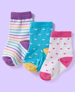Cute Walk by Babyhug Ankle Length Antibacterial Socks With Stripes Pack Of 3 - Light Blue & White