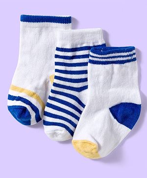 Cute Walk by Babyhug Ankle Length Antibacterial Socks With Stripes Pack Of 3 - White