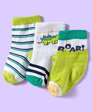 Cute Walk by Babyhug Ankle Length Antibacterial Socks With Stripes Pack Of 3 - Light Green & White
