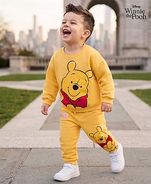 Babyhug Disney Terry Knit Full Sleeves Sweatshirt & Trackpant Set with Winnie the Pooh Graphic and Sherpa Sleeves Detailing -  Yellow