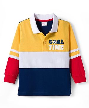 Babyhug 100% Cotton Knit Full Sleeves Cut & Sew Polo T-Shirt with Text Graphic - Multicolor