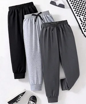 Trampoline Cotton Blend Knit Pack of
                              3 Solid Track Pants - Black Light &
                              Charcoal Grey