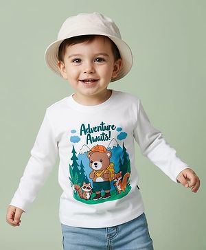 Babyhug 100% Cotton Knit Full Sleeves T-Shirt with Animal Print - White