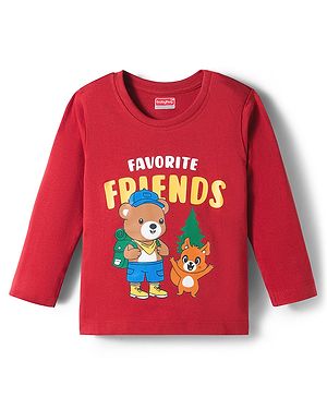 Babyhug 100% Cotton Knit Full Sleeves T-Shirt with Animal Print - Dark Red