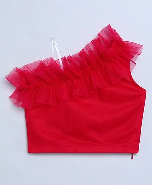 Taffykids Net Knit One Shoulder Frill Detailed Crop Top - Pink