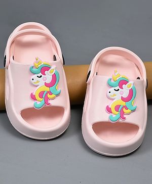 Yellow Bee Unicorn Applique Detailed With Slingback Perforated Clogs - Pink