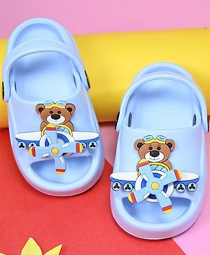 Yellow Bee Perforated With Slingback Clogs With Rotating Teddy Bear Charms - Blue
