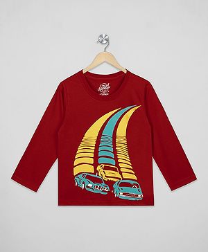 The Sandbox Clothing Co Cotton Knit Full Sleeves Cars Racing Printed Tee - Red