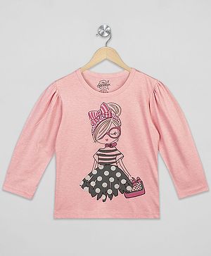 The Sandbox Clothing Co Cotton Knit Full Sleeves Happy Girl Printed Tee - Pink