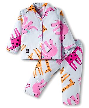 Enfance Core Full Sleeves Animals Printed Coordinating Night Suit Set - Sky Blue