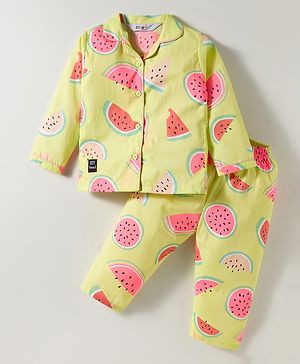 Enfance Core Full Sleeves  Watermelon Printed Coordinating Night Suit Set - Green