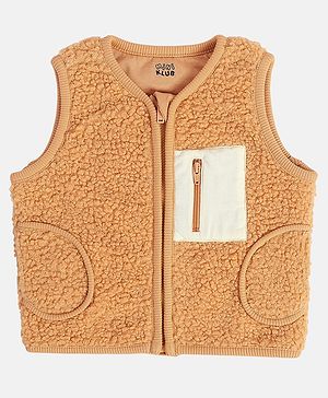 MINI KLUB Cotton Blend Knit Sleeveless Textured Light Winter Jacket - Brown
