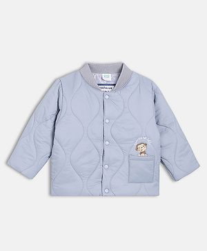 MINI KLUB Cotton Woven Full Sleeves Monkey Patch Detailed Light Winter Jacket - Blue