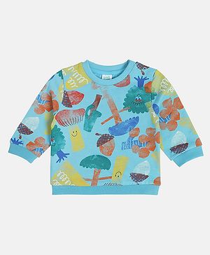 MINI KLUB Cotton Knit Full Sleeves Abstract Printed Sweatshirt - Blue