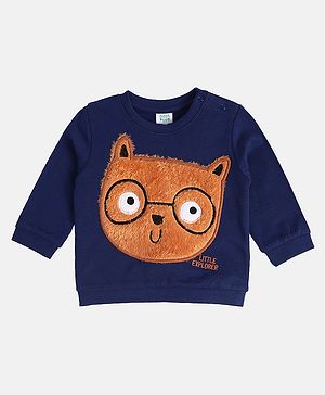 MINI KLUB Cotton Knit Full Sleeves Animal Embroidered Sweatshirt - Navy Blue