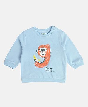 MINI KLUB Cotton Knit Full Sleeves Monkey & Banana  Printed Sweatshirt - Blue