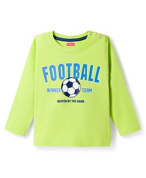 Babyhug 100% Cotton Knit Full Sleeves T-Shirt with Football Text Print - Lemon Yellow
