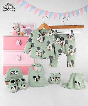 Babyhug Disney Interlock Cotton Baby Clothing Gift Set with Mickey Graphic- Light Green