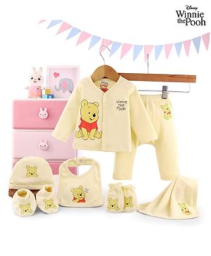 Babyhug Disney Cotton Baby Clothing Gift Set With Winnie the Pooh Graphic - Yellow
