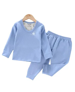 The little lookers Wool Knit   Full Sleeves Sheep Printed Thermal Set - Blue