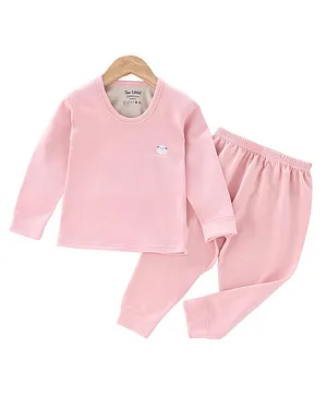 The little lookers Wool Knit   Full Sleeves Sheep Printed Thermal Set - Pink