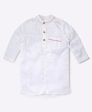 Tales & Stories Rayon Woven Full Sleeves Solid Kurta - White
