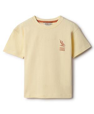 Tales & Stories Cotton Knit Half Sleeves Rocket Back Printed Tee - Cream